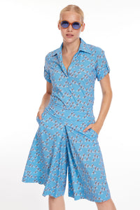 Jumpsuit-dress, pearlbuttoned bikerprint, babyblue