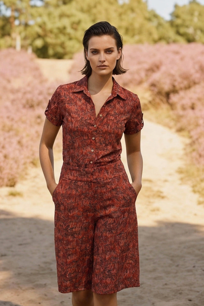 Summer-Jumpsuit-dress serengeti print colour redbush 