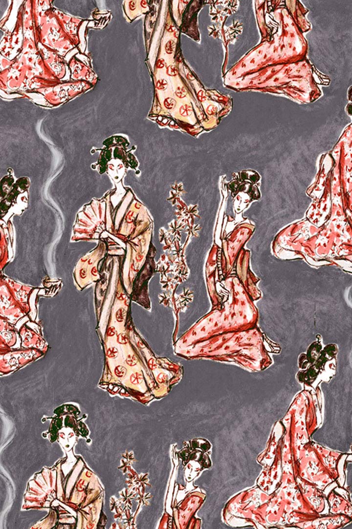 W.E.T. by Ines Schneider Dress Ayumi 21 / Geisha mode hamburg print sommerkleid Unique Prints Summer Dress Handdesignierte Prints Print