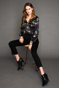 Schneider Blouse Soffione, Black/SilverySun / 36 Blouse Romy Silk / Soffione mode hamburg print sommerkleid Unique Prints Summer Dress Handdesignierte Prints Print